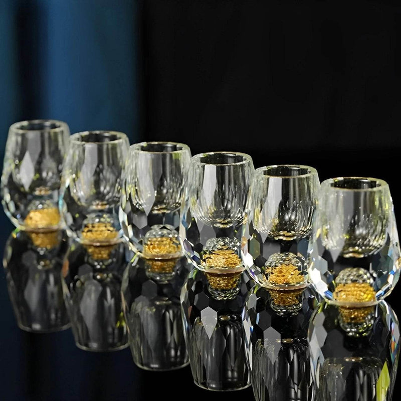Copo Diamante Luxo com Fundo Duplo e Lascas Douradas para Baijiu, Licor, Cachaça, Tequila e Shots | Haustter