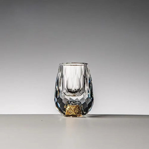 Copo Diamante Luxo com Fundo Duplo e Lascas Douradas para Baijiu, Licor, Cachaça, Tequila e Shots | Haustter
